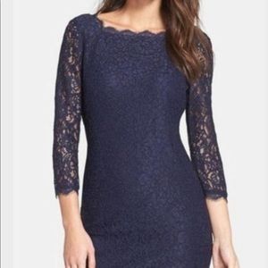 Adrianna papell lace 3/4 sleeve dress - navy blue size 4